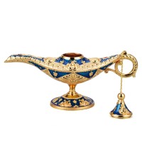 Lauyoo Vintage Aladdin Magic Genie Lamp Costume Accessory Gift For Women Classic Arabian Props Aladdin Pot Decor Blue Gold