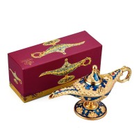 Lauyoo Vintage Aladdin Magic Genie Lamp Costume Accessory Gift For Women Classic Arabian Props Aladdin Pot Decor Blue Gold