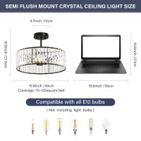 Violoemi Modern Black Semi Flush Mount Ceiling Light Crystal 3Light Light Fixture 1575 Inch Kitchen Ceiling Lighting For Livin