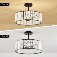 Violoemi Modern Black Semi Flush Mount Ceiling Light Crystal 3Light Light Fixture 1575 Inch Kitchen Ceiling Lighting For Livin