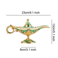 Lauyoo Vintage Aladdin Magic Genie Lamp Costume Accessory Gift For Women Classic Arabian Props Aladdin Pot Decor Green Gold