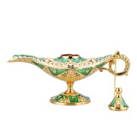 Lauyoo Vintage Aladdin Magic Genie Lamp Costume Accessory Gift For Women Classic Arabian Props Aladdin Pot Decor Green Gold