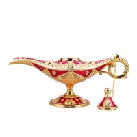 Lauyoo Vintage Aladdin Magic Genie Lamp Costume Accessory Gift For Women Classic Arabian Props Aladdin Pot Decor Red Gold