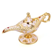 Lauyoo Vintage Aladdin Magic Genie Lamp Costume Accessory Gift For Women Classic Arabian Props Aladdin Pot Decor Beige Gold