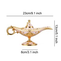 Lauyoo Vintage Aladdin Magic Genie Lamp Costume Accessory Gift For Women Classic Arabian Props Aladdin Pot Decor Beige Gold