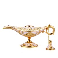 Lauyoo Vintage Aladdin Magic Genie Lamp Costume Accessory Gift For Women Classic Arabian Props Aladdin Pot Decor Beige Gold