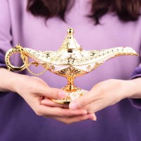 Lauyoo Vintage Aladdin Magic Genie Lamp Costume Accessory Gift For Women Classic Arabian Props Aladdin Pot Decor Beige Gold