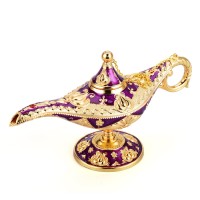 Lauyoo Vintage Aladdin Magic Genie Lamp Costume Accessory Gift For Women Classic Arabian Props Aladdin Pot Decor Purple Gold