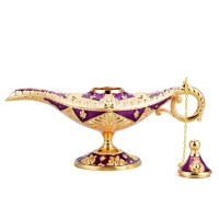 Lauyoo Vintage Aladdin Magic Genie Lamp Costume Accessory Gift For Women Classic Arabian Props Aladdin Pot Decor Purple Gold