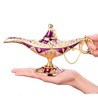 Lauyoo Vintage Aladdin Magic Genie Lamp Costume Accessory Gift For Women Classic Arabian Props Aladdin Pot Decor Purple Gold