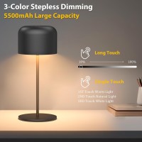 Aoceley 1-Pack Cordless Led Table Lamp Black,5500Mah Rechargeable Table Light,2700K-6000K Stepless Diming Touch Desk Lamp,Portable Lamp For Outdoor(Ip54) Restaurant Dining Table Bedroom(8