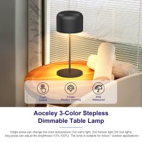 Aoceley 1-Pack Cordless Led Table Lamp Black,5500Mah Rechargeable Table Light,2700K-6000K Stepless Diming Touch Desk Lamp,Portable Lamp For Outdoor(Ip54) Restaurant Dining Table Bedroom(8