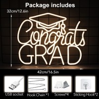 Jesalah Congrats Grad Neon Sign Led Letters Neon Sign Graduation Party Neon Light Usb Warm White Sign For Wall Decor Dorm Class