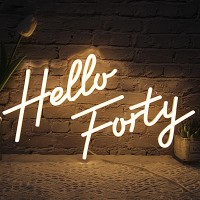 Hello Forty Neon Sign 40Th Birthday Dimmable Neon Sign Warm White Words Neon Lights For Bedroom Decor Usb Hanging Sign For Livin