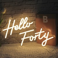 Hello Forty Neon Sign 40Th Birthday Dimmable Neon Sign Warm White Words Neon Lights For Bedroom Decor Usb Hanging Sign For Livin