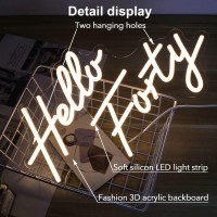 Hello Forty Neon Sign 40Th Birthday Dimmable Neon Sign Warm White Words Neon Lights For Bedroom Decor Usb Hanging Sign For Livin