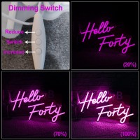 Hello Forty Neon Sign 40Th Birthday Dimmable Neon Sign Pink Letters Neon Lights For Bedroom Decor Usb Hanging Sign For Home Apar