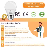 Hansang E26 Appliance Light Bulb, 2700K Warm White, 60 Watt Equivalent Small Light Bulb, E26 Led Bulb For Ceiling Fan, A15 Light Bulb, 600Lm 120V, Cri85+, Eye Protection, 120V, Non-Dimmable 8 Pack