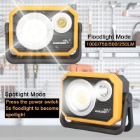 Sunzone Led Work Light Portable Flood Lightspotlight 2 In 1 Job Site Lighting With Magnet Base Rechargeable For Camping Fishing