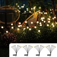 Anyfeel Solar Garden Lights, 4 Pack 32 Leds Solar Powered Swaying Firefly Lights, Solar Outdoor Waterproof Photosensitive Switch Night Lights, Yard Patio Pathway Decoration Lights Warm White