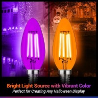 4 Pack Filament E12 Candelabra Led Halloween Light Bulbs 4W 40 Watt Equivalent E12 Candelabra Base Vintage Led Decor Purple