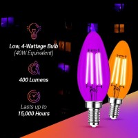 4 Pack Filament E12 Candelabra Led Halloween Light Bulbs 4W 40 Watt Equivalent E12 Candelabra Base Vintage Led Decor Purple