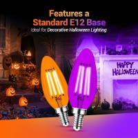 4 Pack Filament E12 Candelabra Led Halloween Light Bulbs 4W 40 Watt Equivalent E12 Candelabra Base Vintage Led Decor Purple