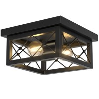 Aolloa Black Flush Mount Ceiling Light, 2-Light Hallway Light Fixtures Ceiling Mount, E26 Base Close To Ceiling Light With Vintage Metal Square Ceiling Lamp For Kitchen, Living Room, Bedroom