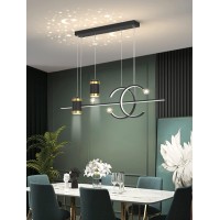 Dining Lamp Led Table Lamp Modern Dimmable Remote Led Pendant Lamp Living Room Hanging Lamp Bedroom Kitchen Office Hanging Lamp (Black, L100Cm)