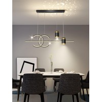 Dining Lamp Led Table Lamp Modern Dimmable Remote Led Pendant Lamp Living Room Hanging Lamp Bedroom Kitchen Office Hanging Lamp (Black, L100Cm)