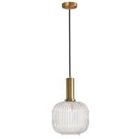 Cribbu Clear Glass Pendant Light With Brass Gold Base, Ceiling Light Hanging Lamp For Bedside Kitchen Island (M)