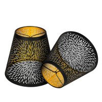 Chrysanthemum Pattern Metal Lampshade With Clamp Mount In Black And Gold, 4X7X6 Inches Small Barrel Metal Lampshade Clip On Bulb