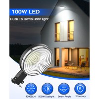 Cinoton Dusk To Dawn Led Outdoor Lighting, Barn Light With 100W 13000Lm 5000K Daylight Ip65 Waterproof Outdoor Flood Light With Photocell For Yard Garden Patio Street Garage