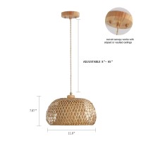 Hchunqjor Bamboo Pendant Light Fixture Onelight Adjustable Boho Basket Handmade Woven Pendant Lighting For Kitchen Island Sink