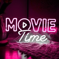 Movie Time Neon Sign Led Pink White Neon Light For Wall Decor Dimmable Usb Neon Lights For Film Room Party Decor Cinema Man Cave