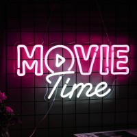 Movie Time Neon Sign Led Pink White Neon Light For Wall Decor Dimmable Usb Neon Lights For Film Room Party Decor Cinema Man Cave