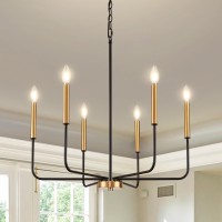 Onesming Modern Black And Gold Chandelier For Dining Room Metal 6Light Kitchen Light Fixtures Farmhouse Candle Hanging Pendant