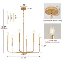 Onesming Modern Gold Chandelier For Dining Room Metal 6Light Kitchen Light Fixtures Farmhouse Candle Hanging Pendant Light For