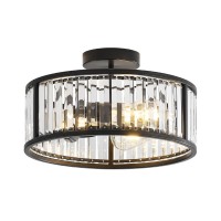 Lhlyclx Black Flush Mount Ceiling Light 2 Light Caged Crystal Chandelier Small Drum Hallway Light Fixtures Ceiling Mount 14