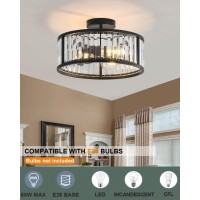 Lhlyclx Black Flush Mount Ceiling Light 2 Light Caged Crystal Chandelier Small Drum Hallway Light Fixtures Ceiling Mount 14