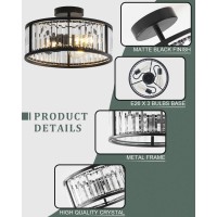 Lhlyclx Black Flush Mount Ceiling Light 2 Light Caged Crystal Chandelier Small Drum Hallway Light Fixtures Ceiling Mount 14