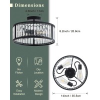 Lhlyclx Black Flush Mount Ceiling Light 2 Light Caged Crystal Chandelier Small Drum Hallway Light Fixtures Ceiling Mount 14