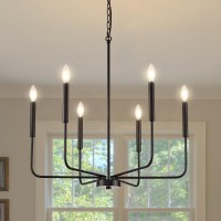 Onesming Modern Black Chandelier For Dining Room Metal 6Light Kitchen Light Fixtures Farmhouse Candle Hanging Pendant Light For