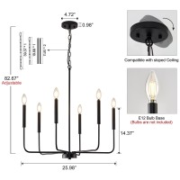 Onesming Modern Black Chandelier For Dining Room Metal 6Light Kitchen Light Fixtures Farmhouse Candle Hanging Pendant Light For