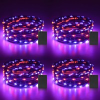 Purple Orange Halloween Fairy Lights Battery Operated 4 Pack 164Ft 50 Led Black Wire Twinkle Lights For Bedroom Indoor Outdoor