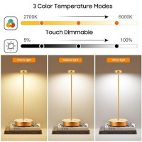 Sikevht Cordless Led Table Lamp Rechargeable Battery Desk Lamps 3 Color Stepless Dimmable Metal Battery Table Lamps Portable T