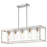 Hccz 5 Light Dining Room Light Fixture Rectangular Modern Farmhouse Chandelier Brushed Nickel Linear Hanging Pendant Lighting Re