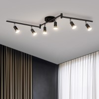 Bojim 6 Light Led Track Lighting Kit Ceiling Spot Lighting With Adjustable Light Heads Foldable Light Arms Matte Black Kitch