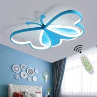 Dzqh-Qin Modern Led Ceiling Light Fixture Children'S Room Bedroom Flush Mount Ceiling Lamps Creative Butterfly Design Boy Girl Kindergarten Cartoon Style Lighting(Blue, Remote Dimmable)