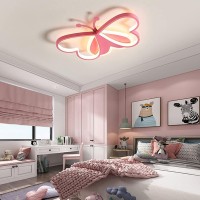 Dzqh-Qin Modern Led Ceiling Light Fixture Children'S Room Bedroom Flush Mount Ceiling Lamps Creative Butterfly Design Boy Girl Kindergarten Cartoon Style Lighting(Pink, Remote Dimmable)